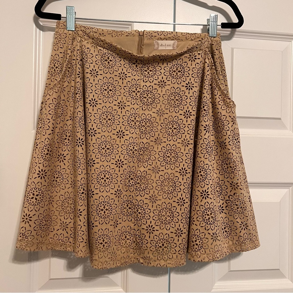 Altar'd State Tan A-Line Laser-Cut Skirt